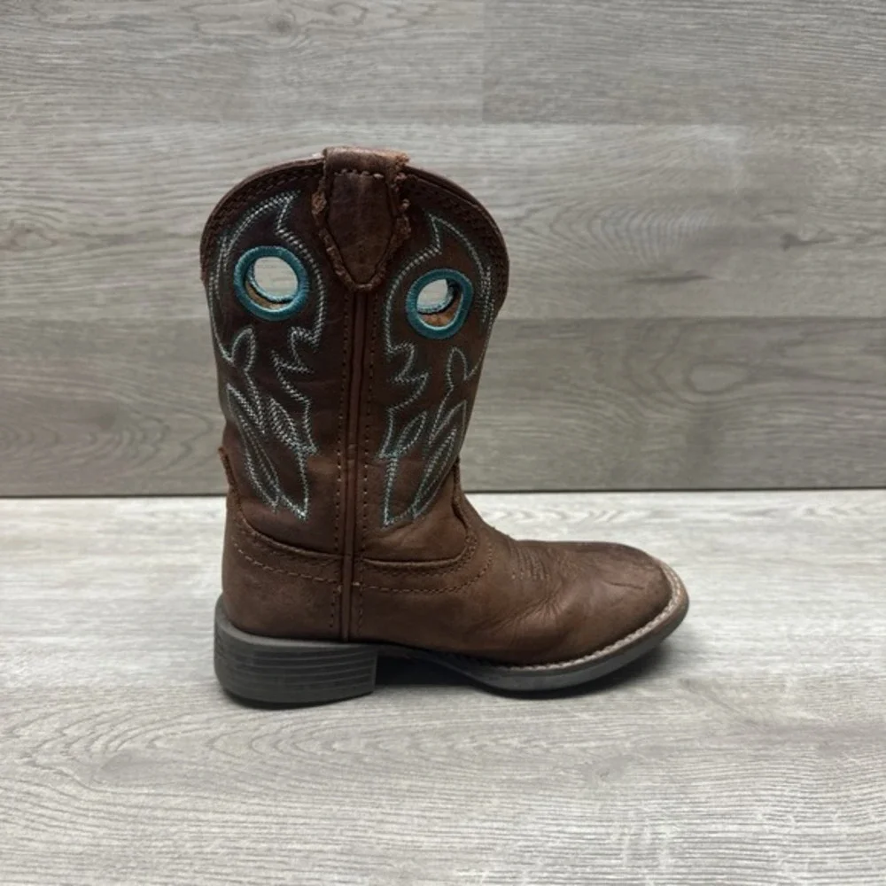 Justin Bowline Junior Kids Youth Brown‎ Leather Square Toe Pull-on Boots Size 9D